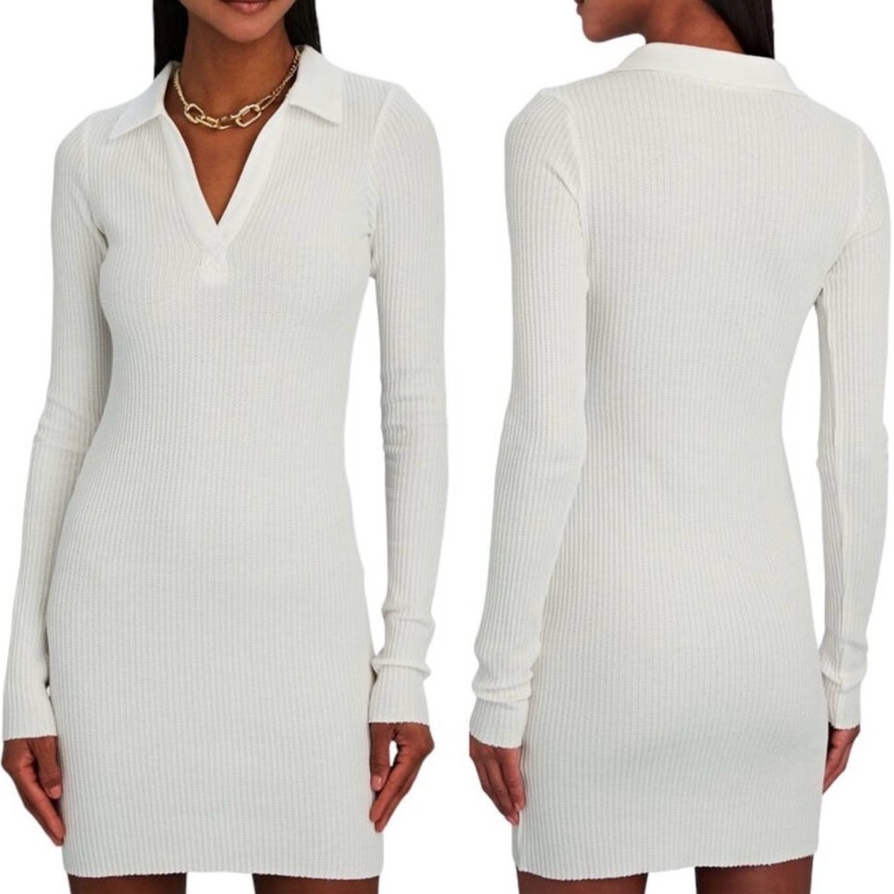 The Range White Ribbed Knit Stark Pol Dress